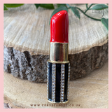 Gold Plated and Crystal Encrusted Red Lipstick Brooch