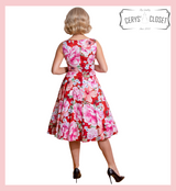 Hearts and Roses London dress at Cerys' Closet. A stunning 1950s Vintage Inspired Sleeveless Red, Pink and White Floral Swing Dress with Round Keyhole Neckline - Charlie