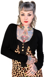 1950s Vintage Inspired Long Sleeve Soft Touch Bolero - Black, Flicker Bolero By Banned Apparel 