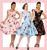 Blue and Pink Floral 50s Inspired Swing Dress with Cap Sleeves and Sweetheart Neckline - Darcey 