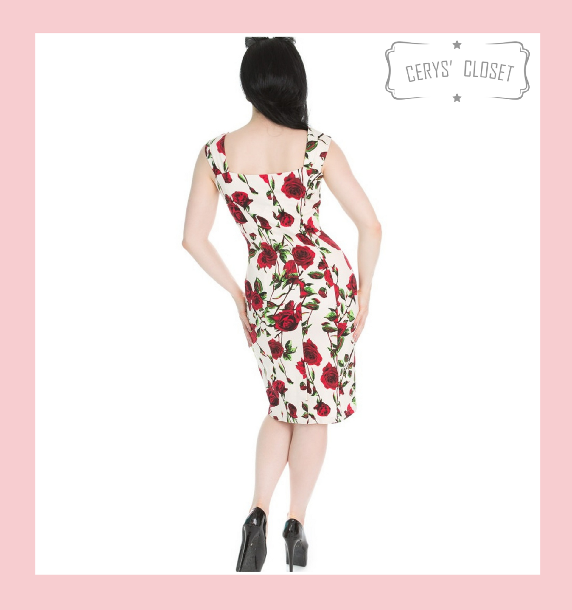 50s sweetheart knot back floral flare dress