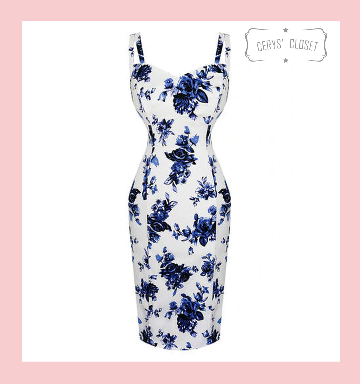Blue and White Floral 50s Vintage 