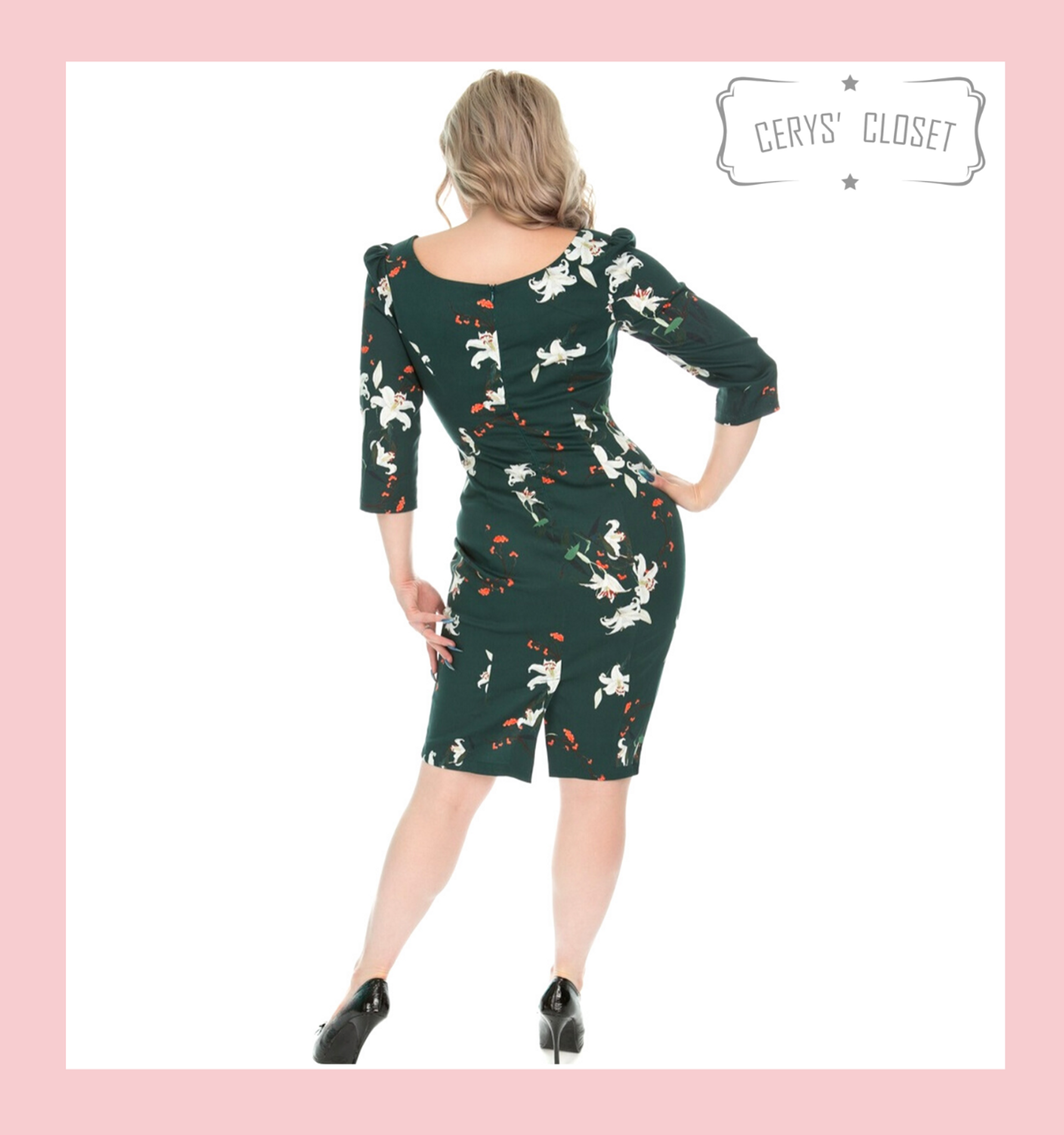 Green Lyddie Wiggle Dress - a Vintage style pencil dress