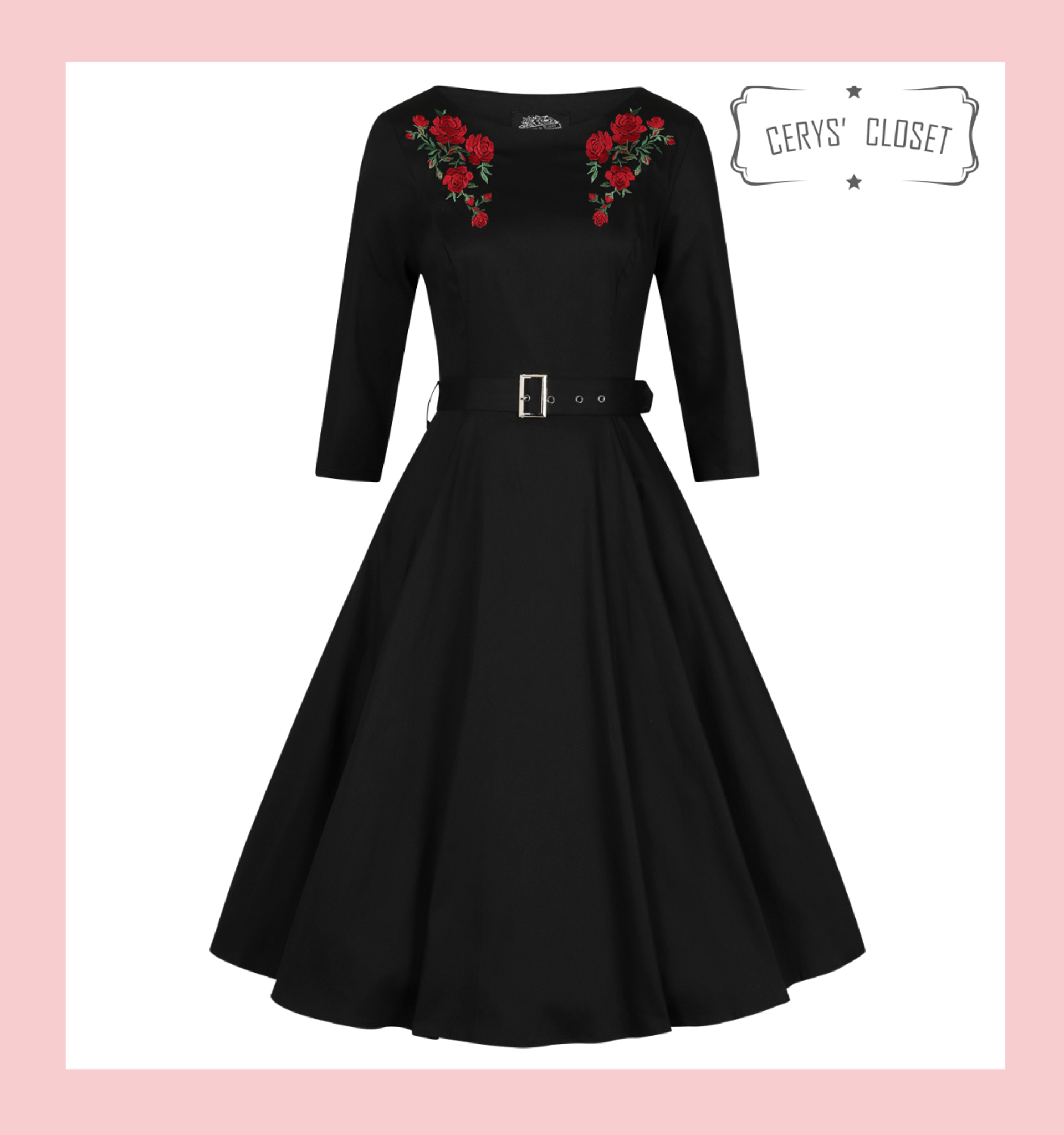 black and red embroidered dress