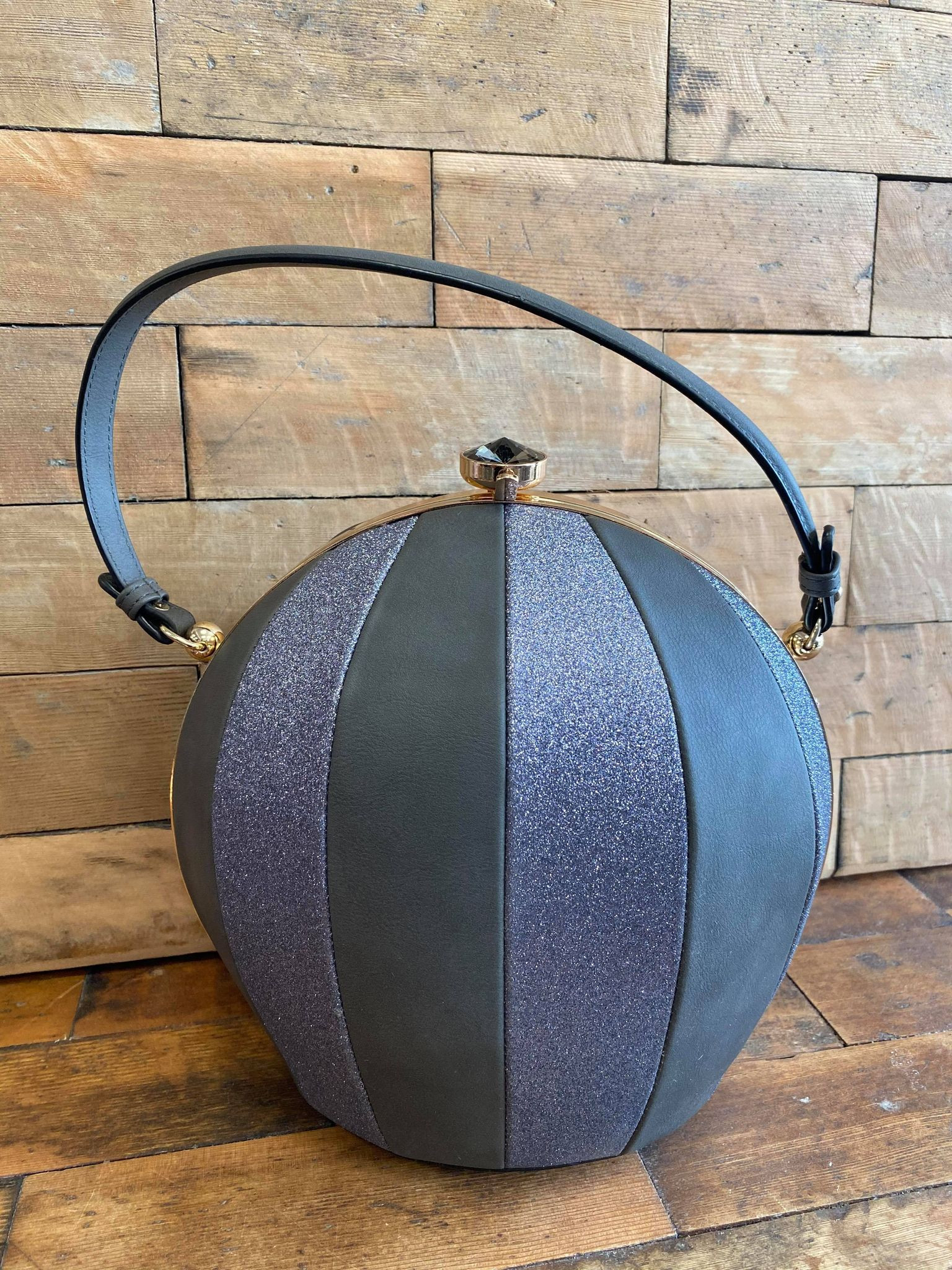 Quirky Round Balloon Handbag with Glitter Panels and Detachable