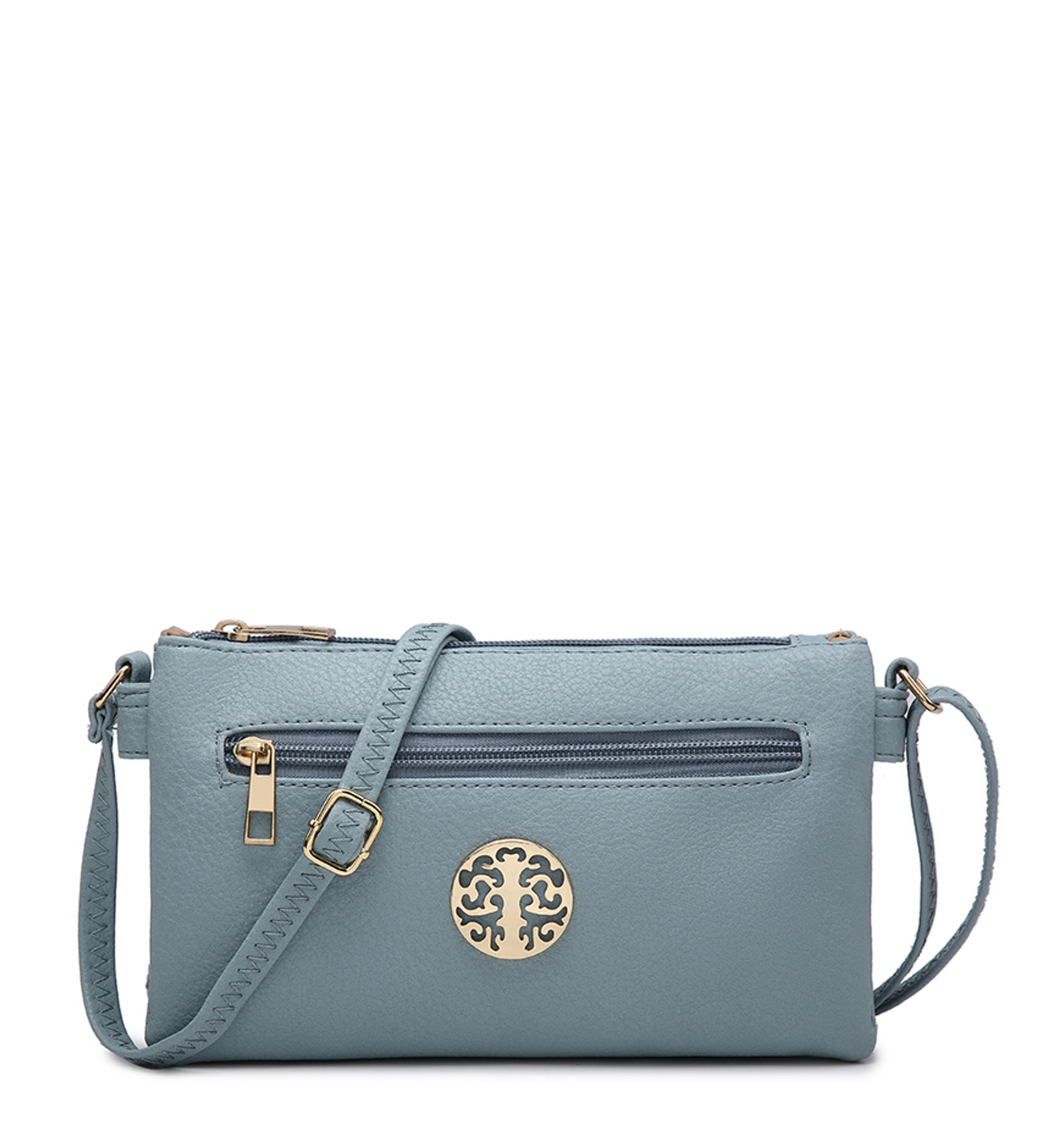 Double Compartment Cross Body Bag with Zip Top and Shoulder Strap - Blue