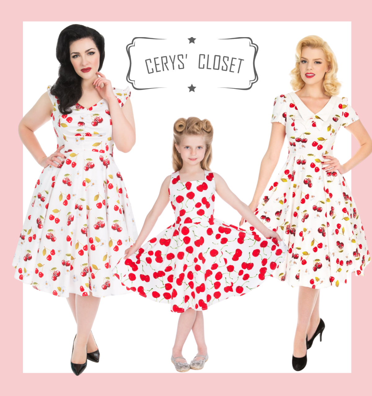 WHITE CHERRY PRINT 50S VINTAGE INSPIRED 
