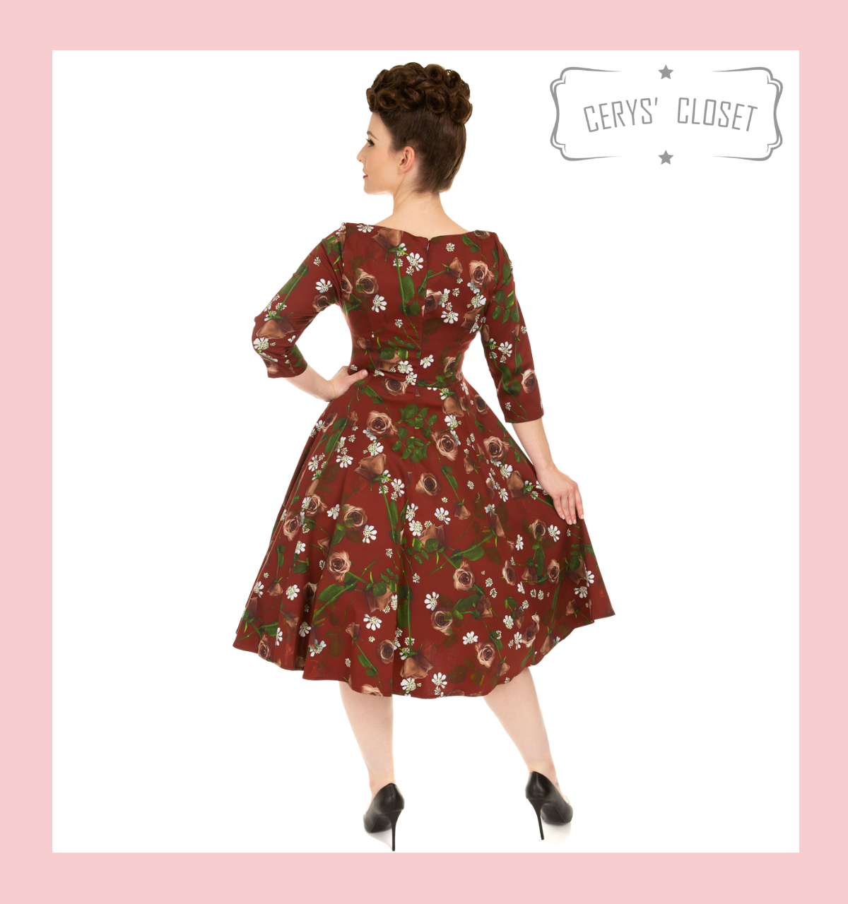 burgundy 1950s dress