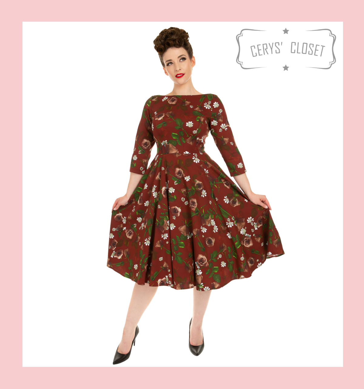 burgundy 1950s dress