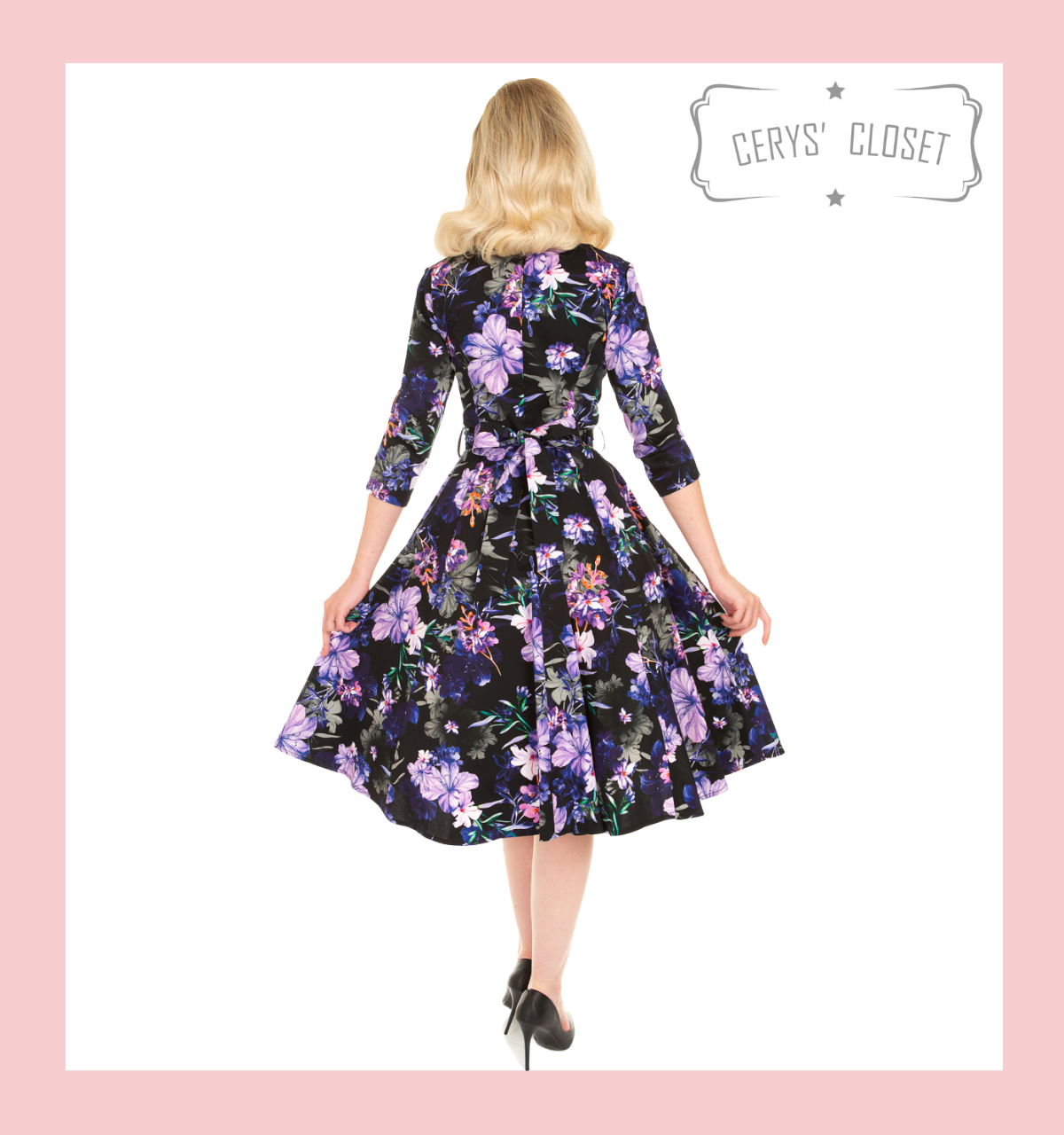 Purple Floral 50s Inspired Swing Dress 