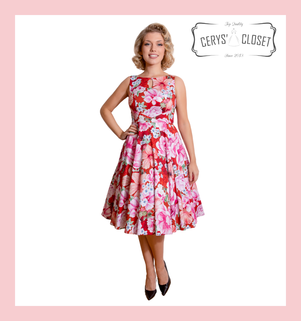 Alice Floral Swing Dress in OFF/White - Hearts & Roses London