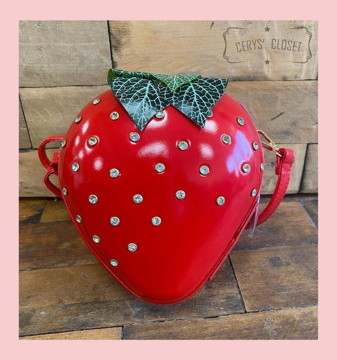 Cute Red Strawberry Handbag with Detachable Shoulder Strap Cerys Closet