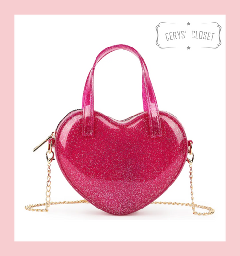 Pink Heart Shaped Handbag, Pink Heart Pearl Strap Bag