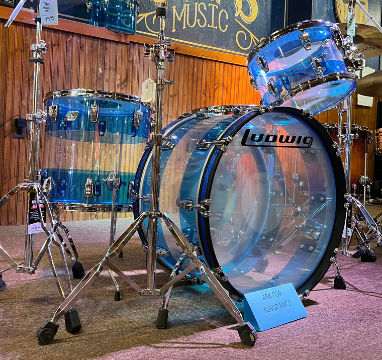 Ludwig 50th-anniversary Vistalite Fab 3-piece Shell Pack - Pattern "A" (Blue/Clear/Blue)