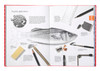 Caran d’Ache Workshop Book technique spread showing graphite fish drawing, eraser, pencils and tools with explanations for drawing applications.