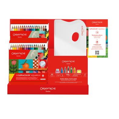 Display 10 boxes Supracolor™ Aquarelle 18 colour pencils Special edition + 5 artist palettes + 5 blocks of  A6 postcards