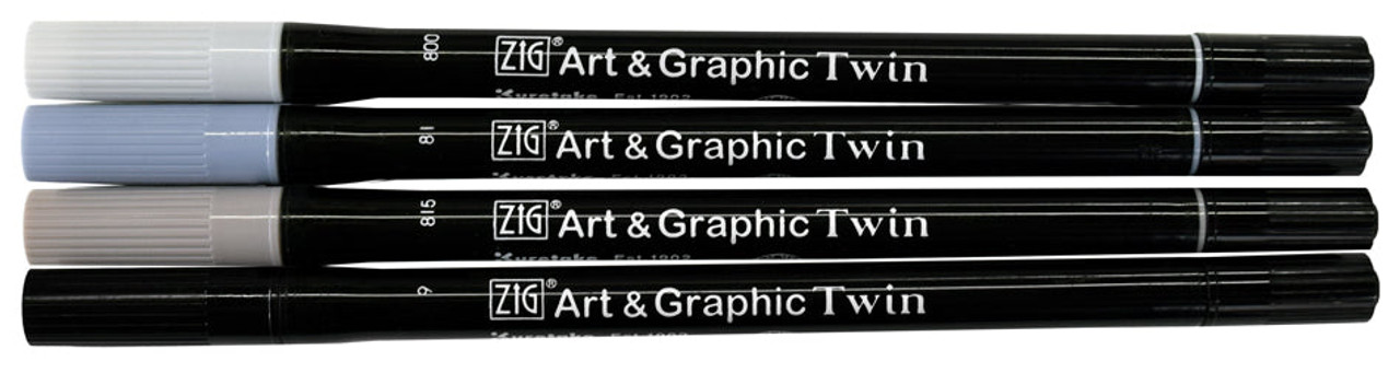 Wholesale Zig Kuretake Art & Graphic Twin Tip Markers- Grey