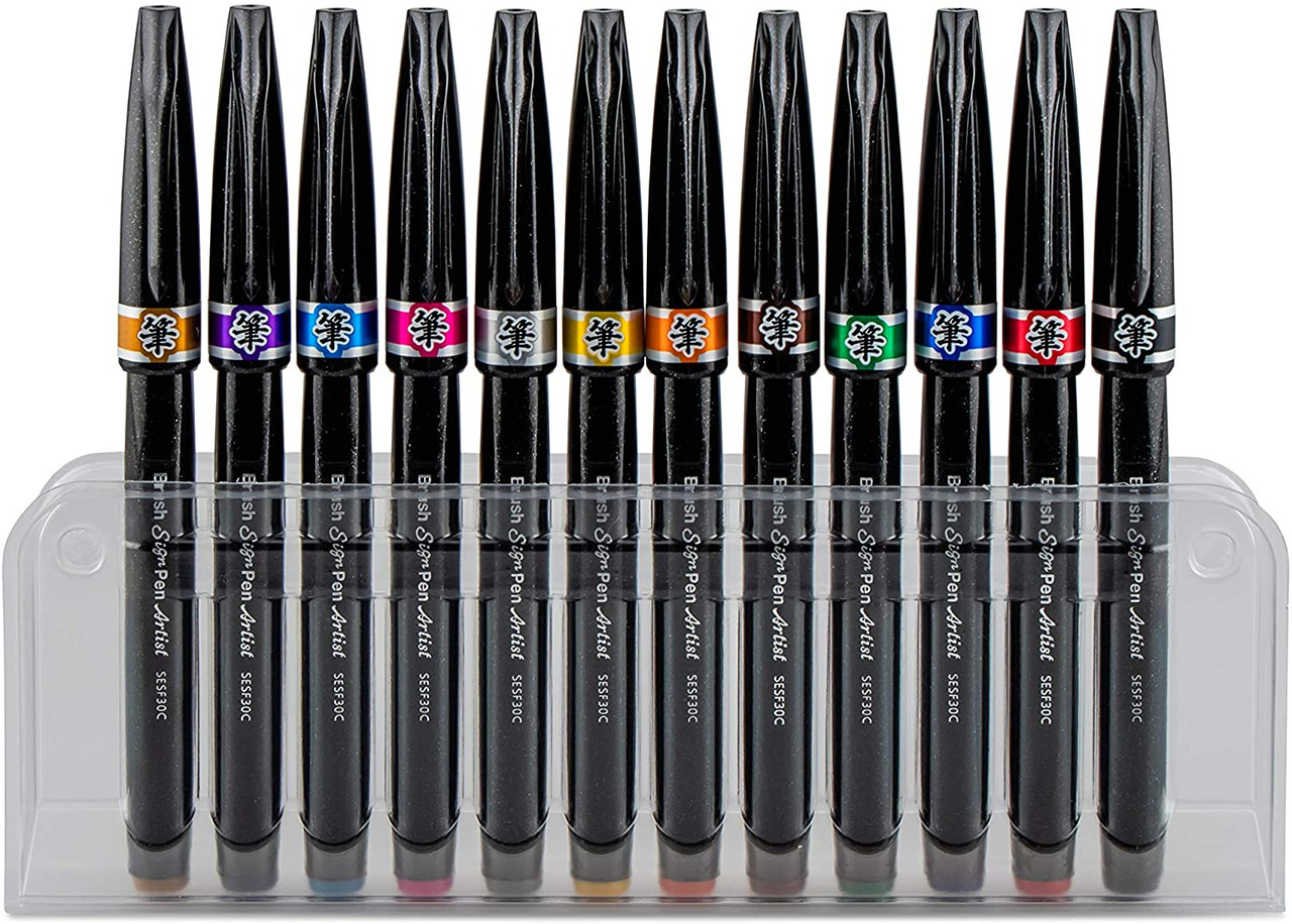 Pentel Sign Pen Micro Brush 12er Set - Feine Pinselstifte Für Lettering, Skizzen & Kreativprojekte