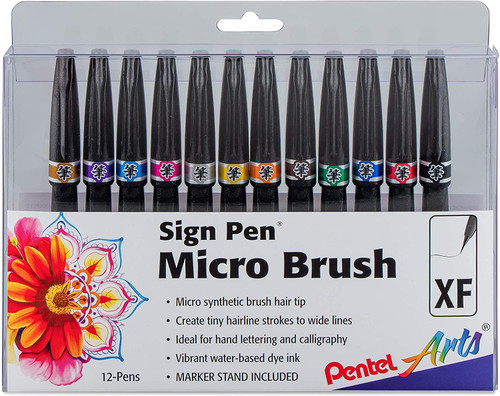 Pentel Pentel Sign Pen Micro Brush-Tip 12 Pen Set SIGNMICRO-12SET