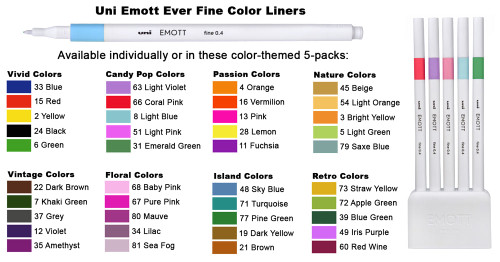 Emott Ever Fine Color Liner Set of 5, Retro Colors