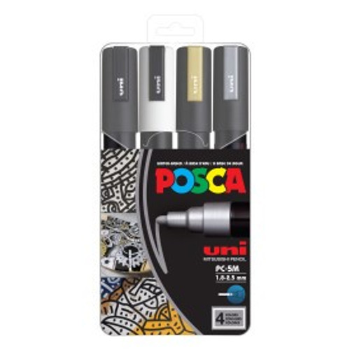 Posca PC-5M  Set of 4- Black, White, Gold, Silver