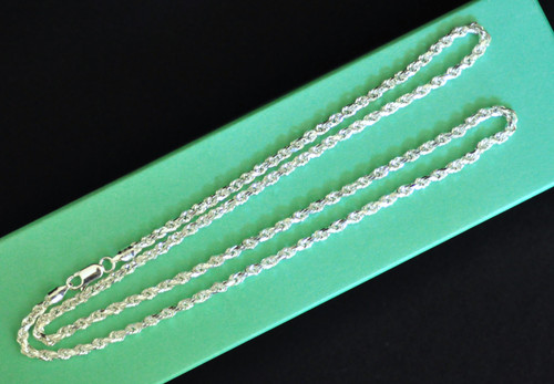 Gorgeous Italy 925 Sterling Silver Rope Chain Necklace 24in-  3mm- 18g  Stylish