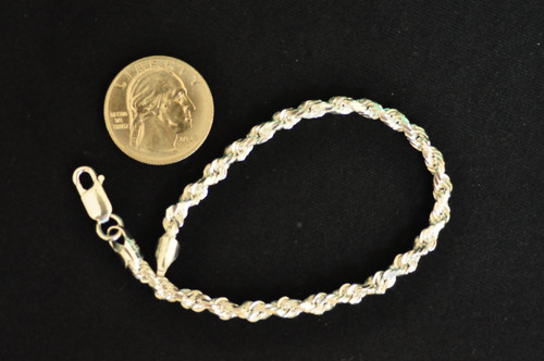 Gorgeous Italy 925 Sterling Silver Rope Chain Bracelet 8in- 3.7mm - 12g  Stylish