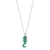 Charming NEW Rhodium Plated Sterling Silver 925 Green Seahorse Pendant Necklace