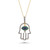 Gold Plated 925 Sterling Silver Multi Color CZ & Pearl Hamsa Pendant Necklace