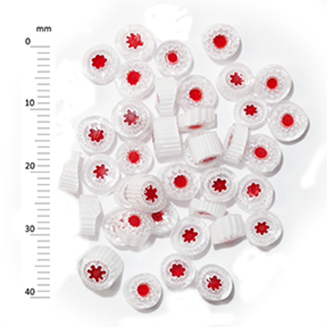 Millefiori - 50g pack (M039), white and red, 5-6mm