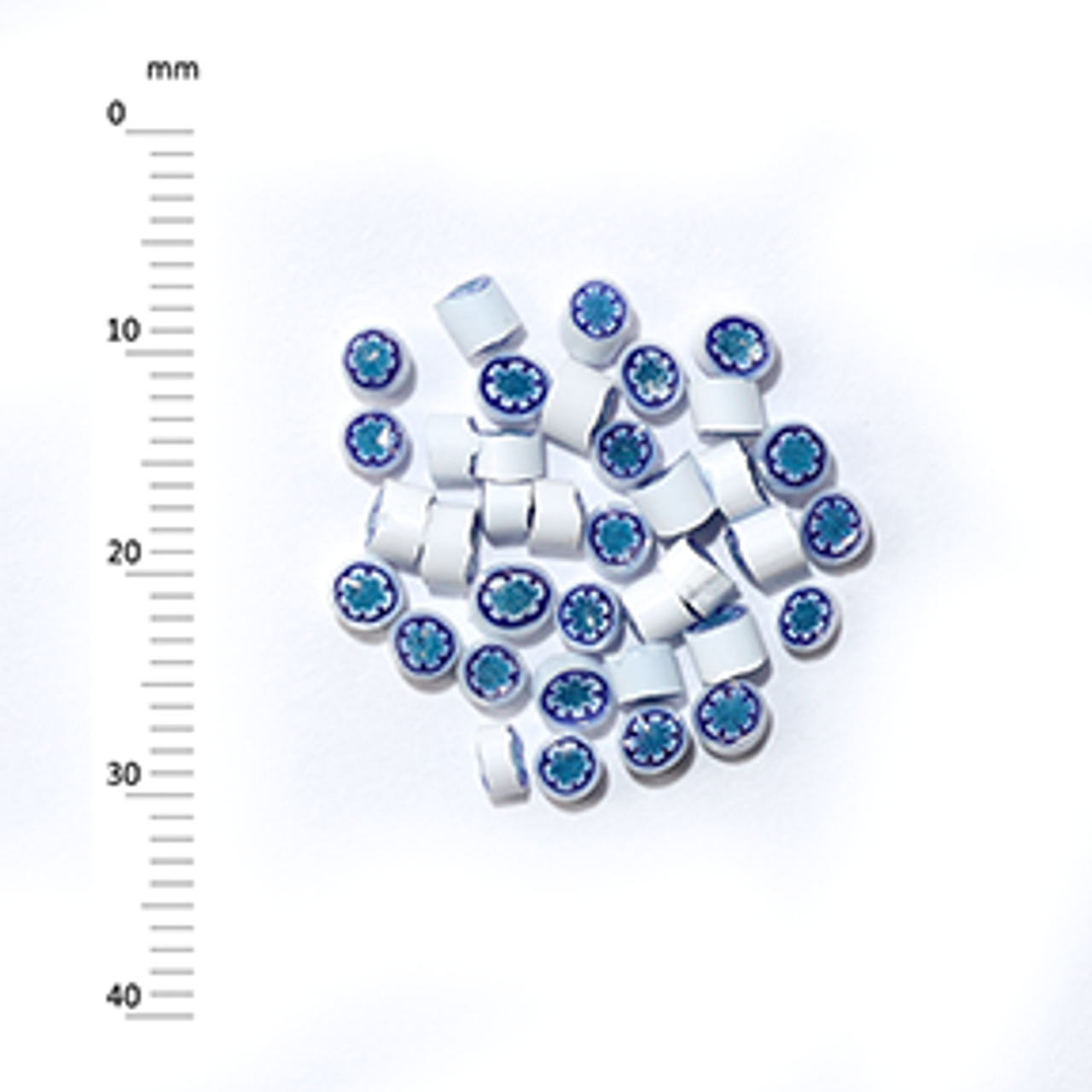 Millefiori - 50g pack (M061), blue and white, 3-4mm