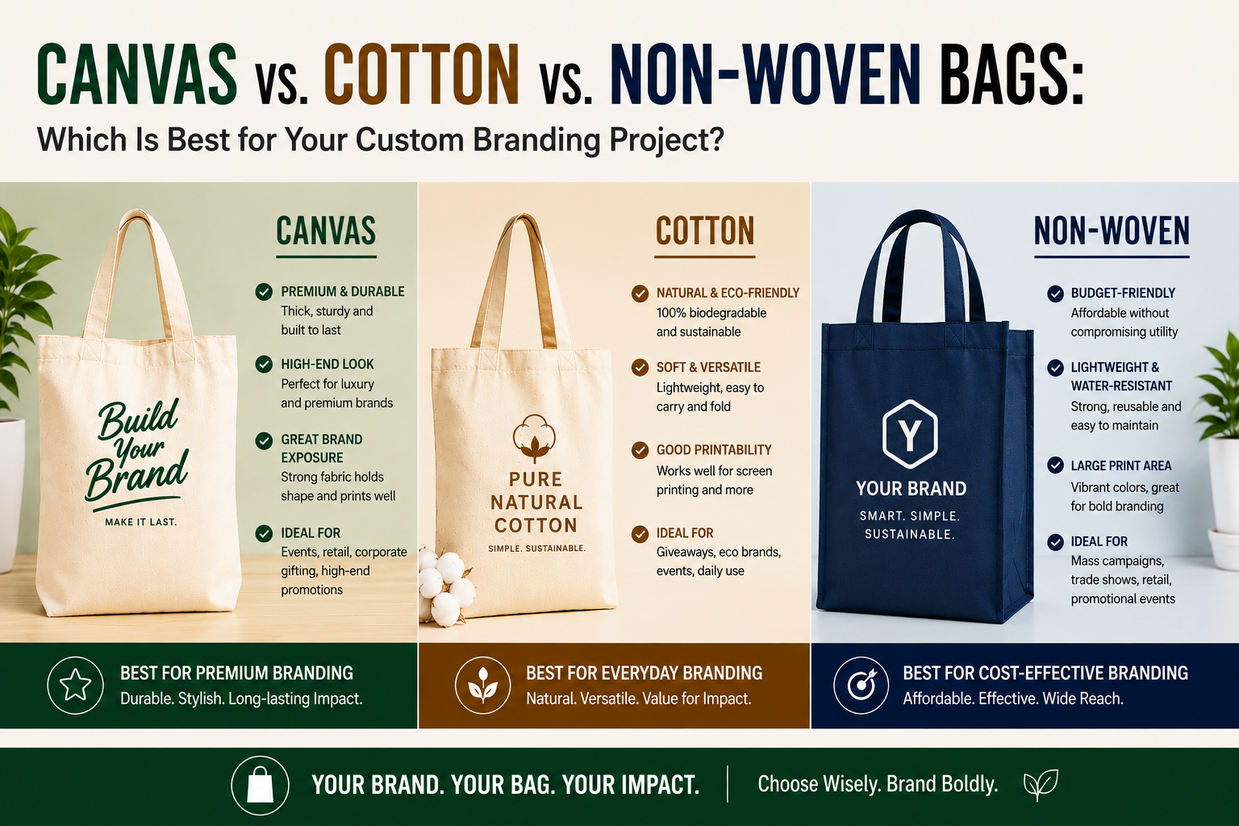 Canvas vs. Cotton vs. Non-Woven Bags: Which Is Best for Your Custom Branding Project?