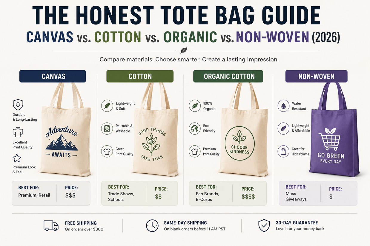 The Honest Tote Bag Guide: Canvas vs. Cotton vs. Organic vs. Non-Woven (2026)