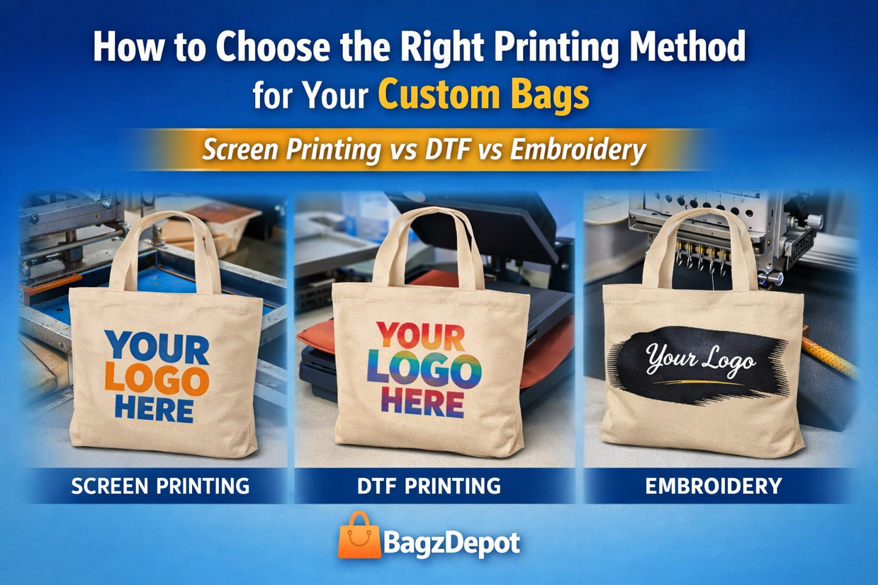 How to Choose the Right Printing Method for Your Custom Bags (Screen Print vs DTF vs Embroidery)