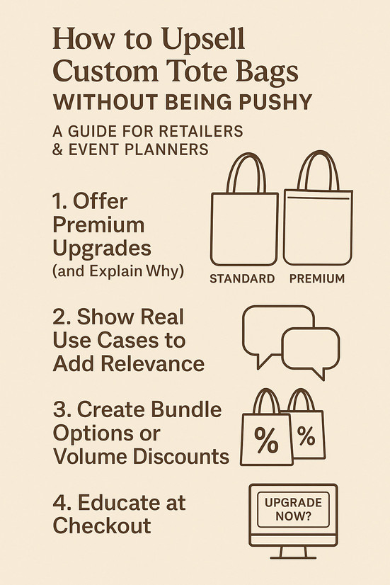How to Upsell Custom Tote Bags Without Being Pushy: A Guide for Retailers & Event Planners How to Upsell Custom Tote Bags Without Being Pushy: A Guide for Retailers & Event Planners