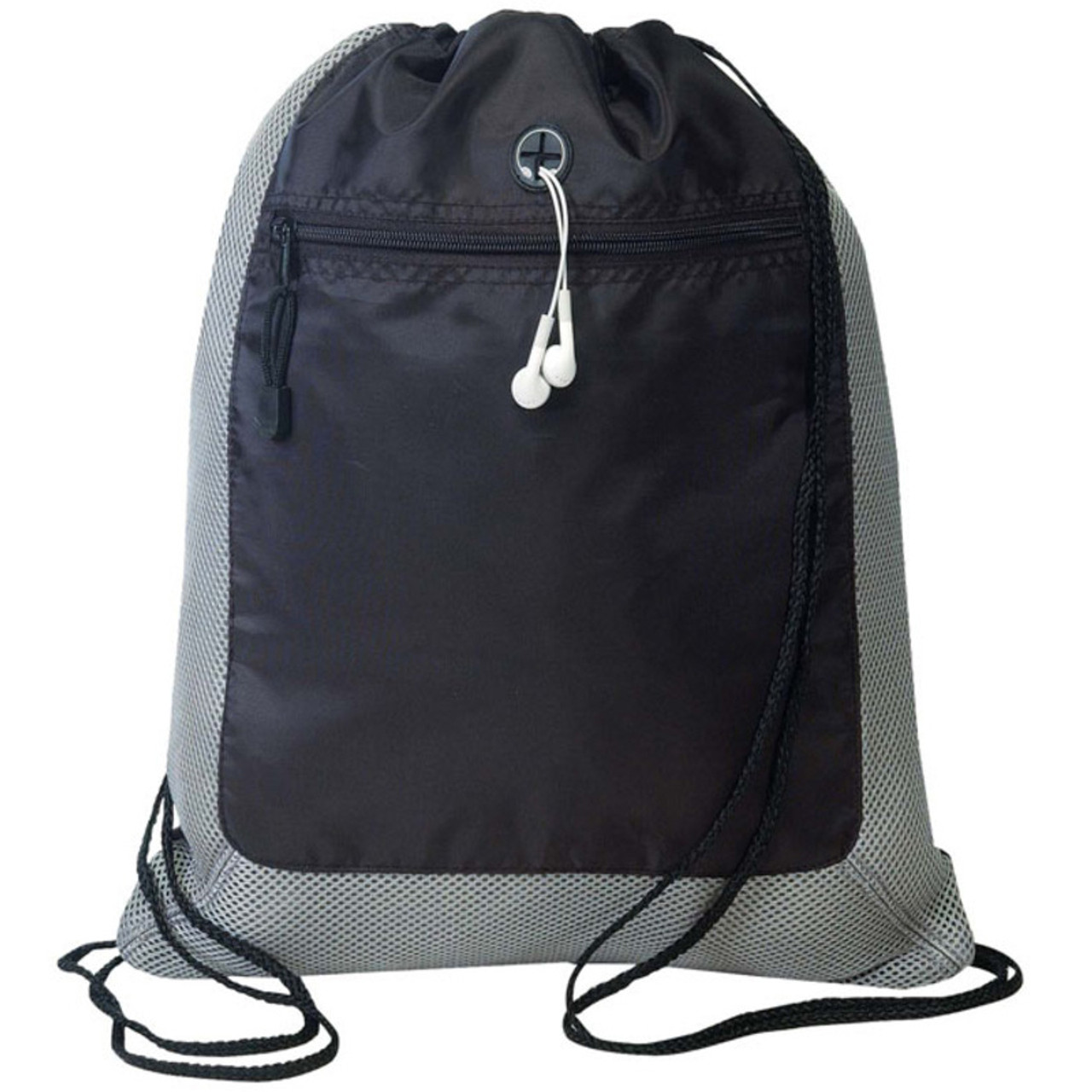 Wholesale Sturdy Polyester Drawstring Bags with Front Zipper Pocket