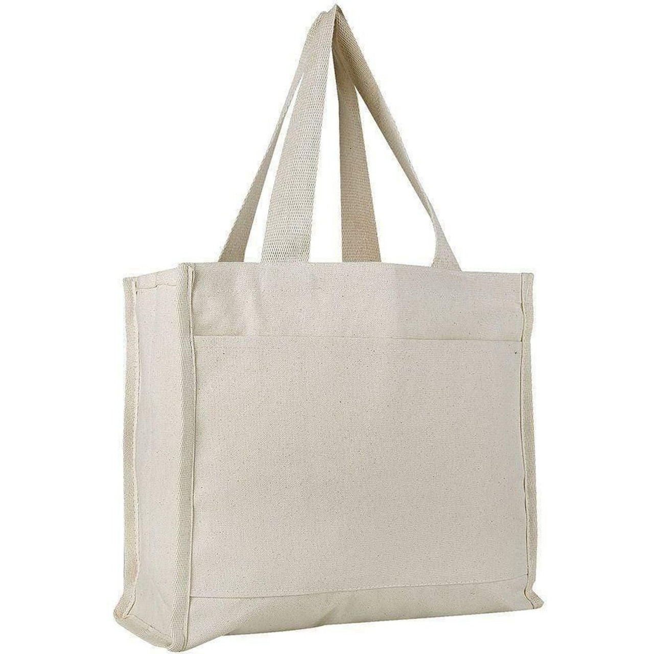 Extra Large Solid Color 5 Pocket Zip Top Long Handle Canvas Tote