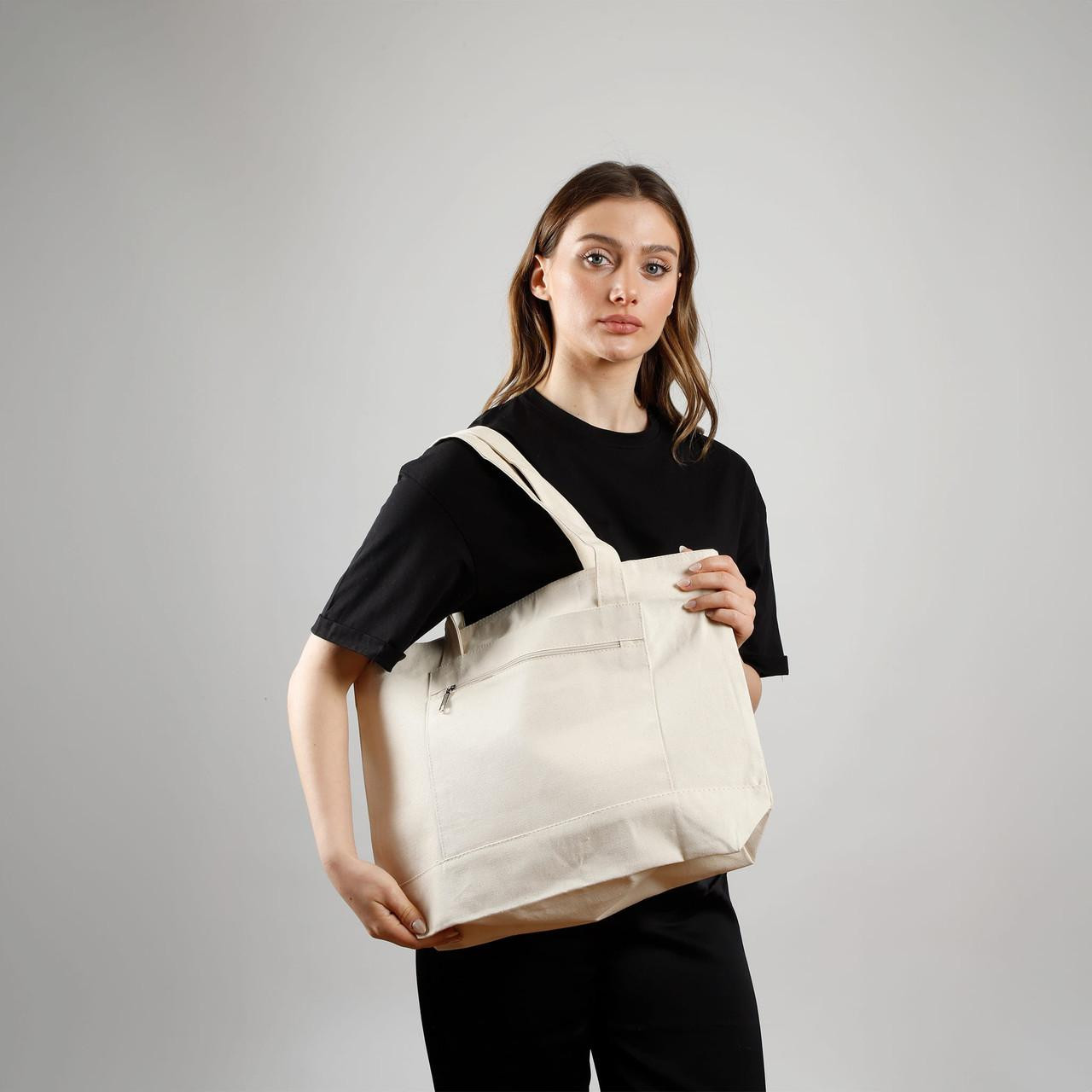 Canvas Tote Bags with Zipper Closure and Front Pocket | BagzDepot