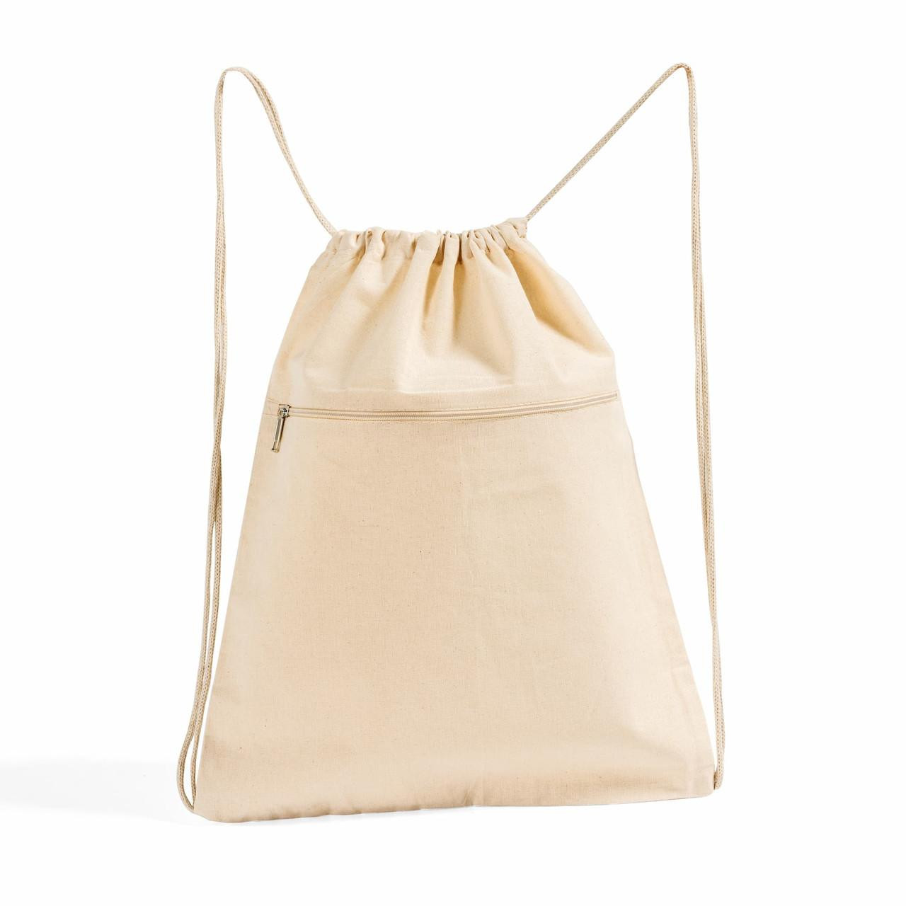 Wholesale Front Zipper Pocket Canvas Drawstring Backpacks