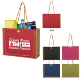 BagzDPT Large Jute Burlap Tote Bags with Top Button Loop Closure 