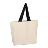BagzDepot 100% Cotton Canvas Beach Bags with Colored Web Handles 