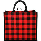 Buffalo Plaid Printed Jute Tote