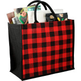  Buffalo Plaid Printed Jute Tote 