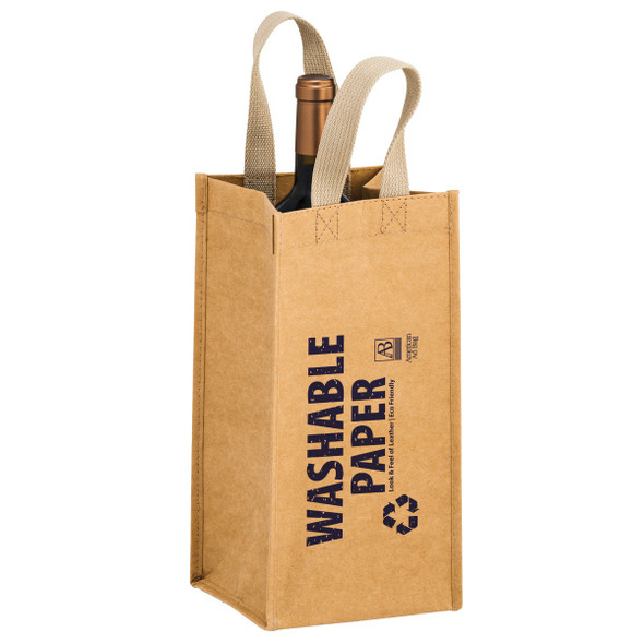 Washable Kraft Paper Wine Tote Bags - 1 Bottle