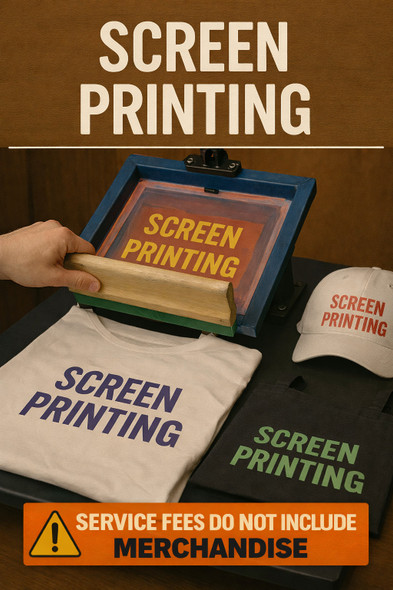 Custom printing services including screen printing, embroidery, and full-color printing for apparel, hats, bags, and promotional merchandise