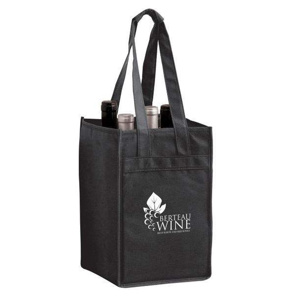 BagzDepot Non-Woven 4-Bottle Wine Tote Bags – 100 GSM with Poly Board Insert 