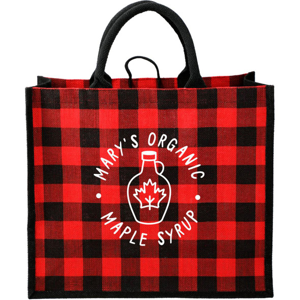  Buffalo Plaid Printed Jute Tote 