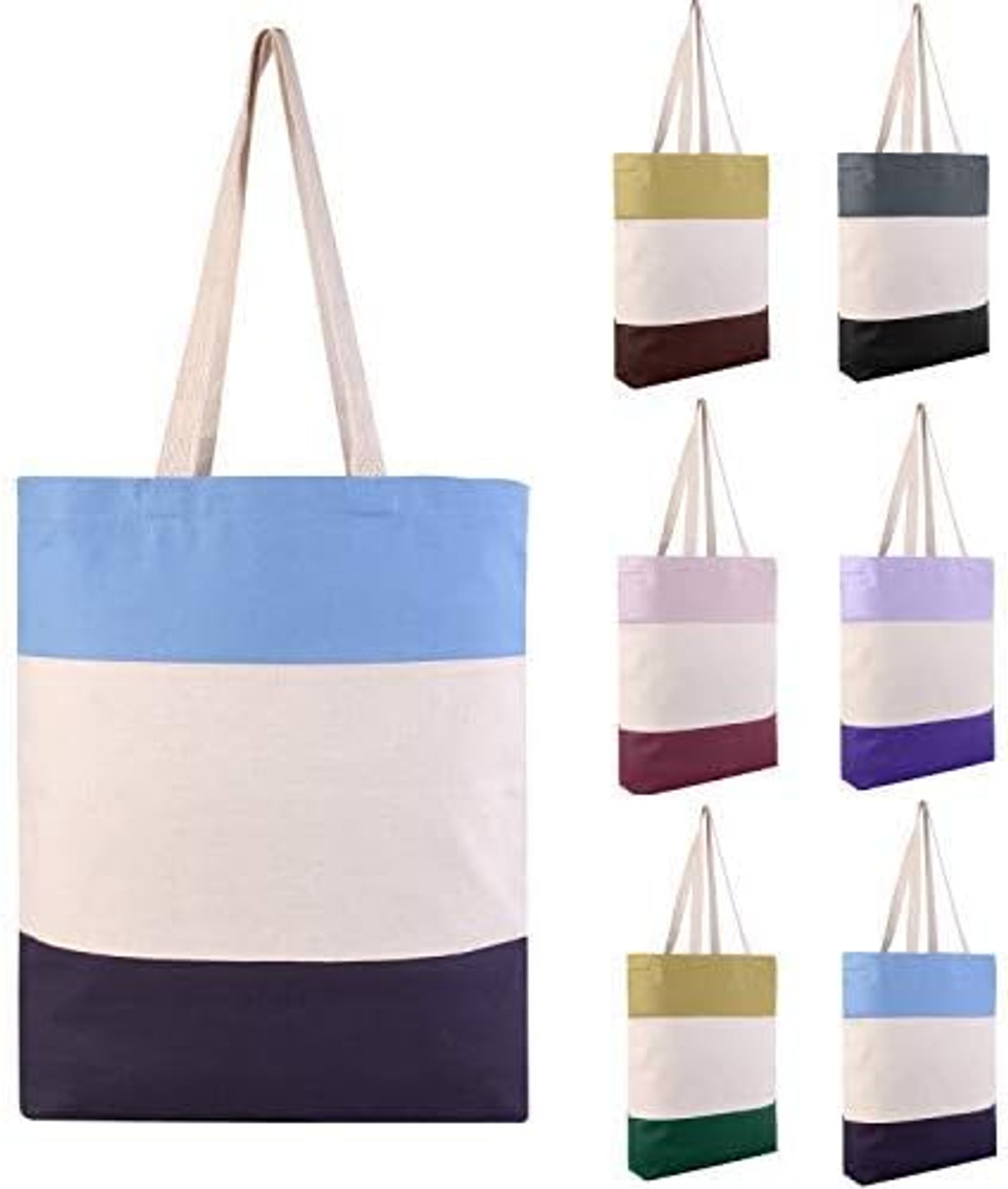 Heavy Duty Tri-Color Wholesale Canvas Tote Bags