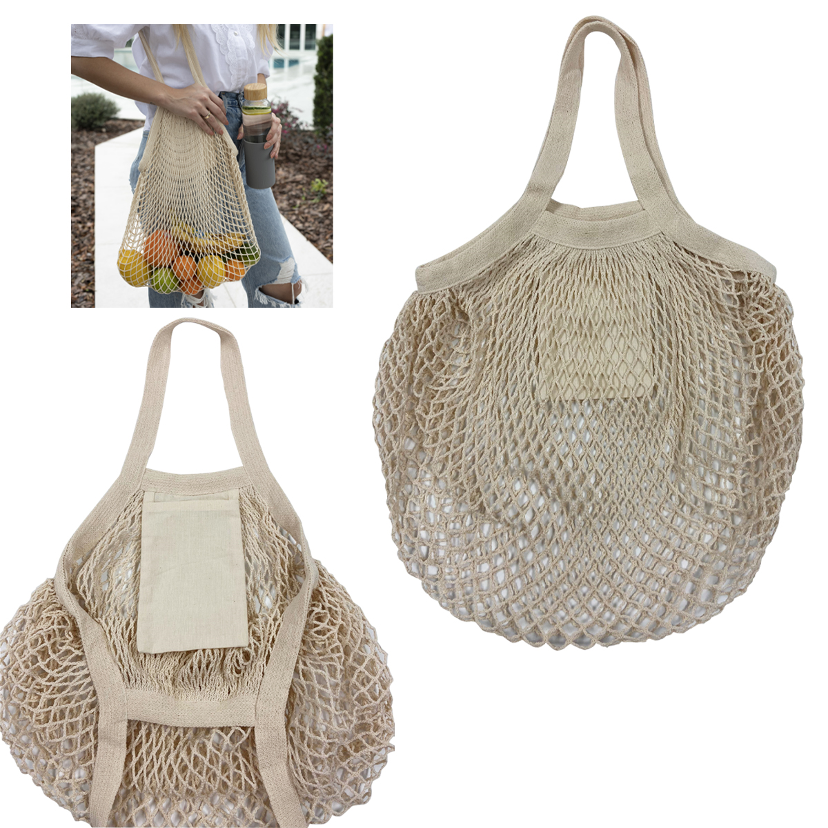 Wholesale Cotton Canvas Mesh Market Tote Bags in Bulk
