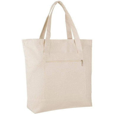 Canvas Tote Bags with Zipper Closure and Front Pocket BagzDepot